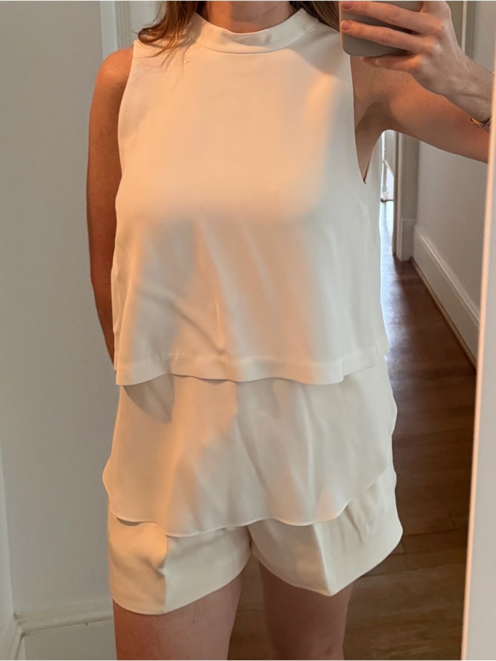Elizabeth and James White Layered Mock-Neck Sleeveless Tank